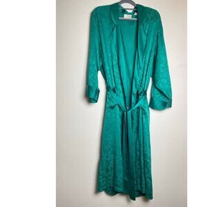 VTG Victoria Secret Gold Label Robe Women's Emerald Green L Floral Satin Fairy